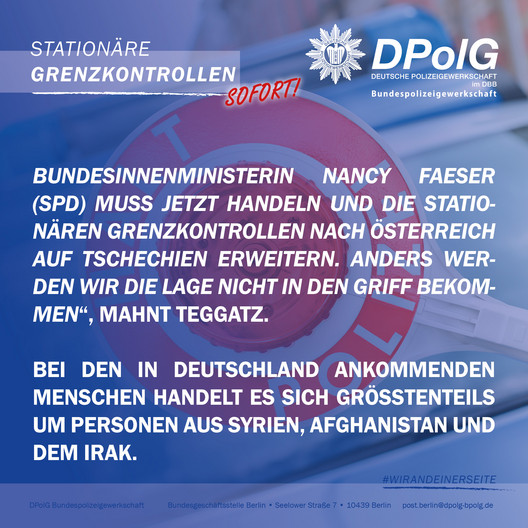 DPolG Bundespolizeigewerkschaft fordert Einführung stationärer Grenzkontrollen