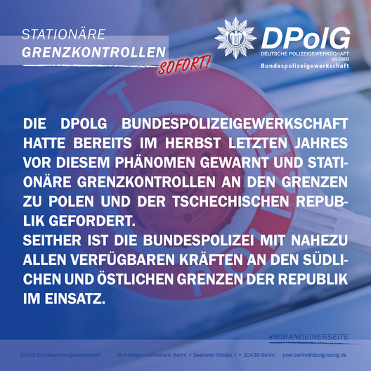 DPolG Bundespolizeigewerkschaft fordert Einführung stationärer Grenzkontrollen